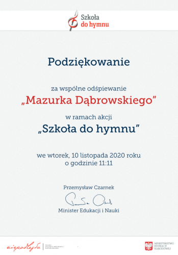 Czytaj więcej:    SZKOŁA DO HYMNU – PODZIĘKOWANIE ZA UDZIAŁ W AKCJI